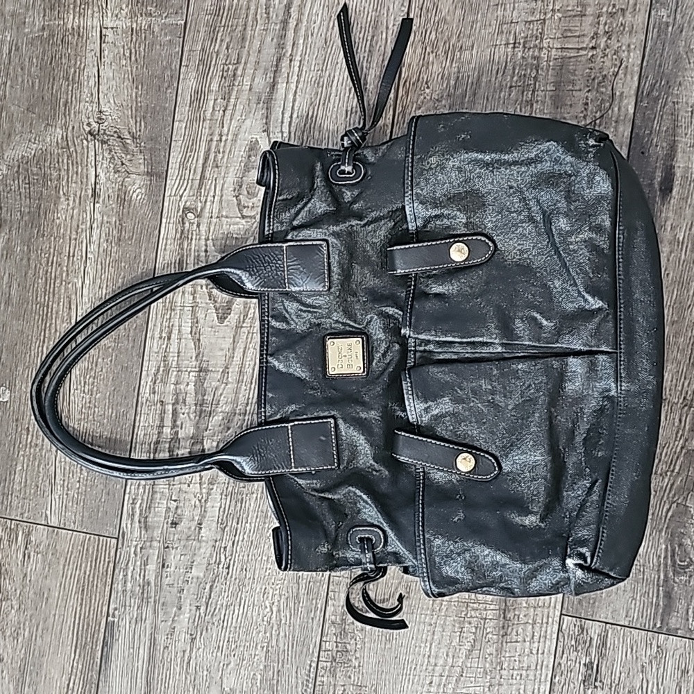 Dooney Bourke Pleather Black Canvas Shoulder Bag